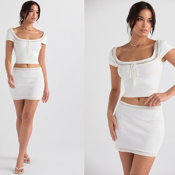 HOUSE OF CB 'Nola' and 'Sarelle' Ivory Dainty Knit Top and Mini Skirt Set - Picture 7 of 15